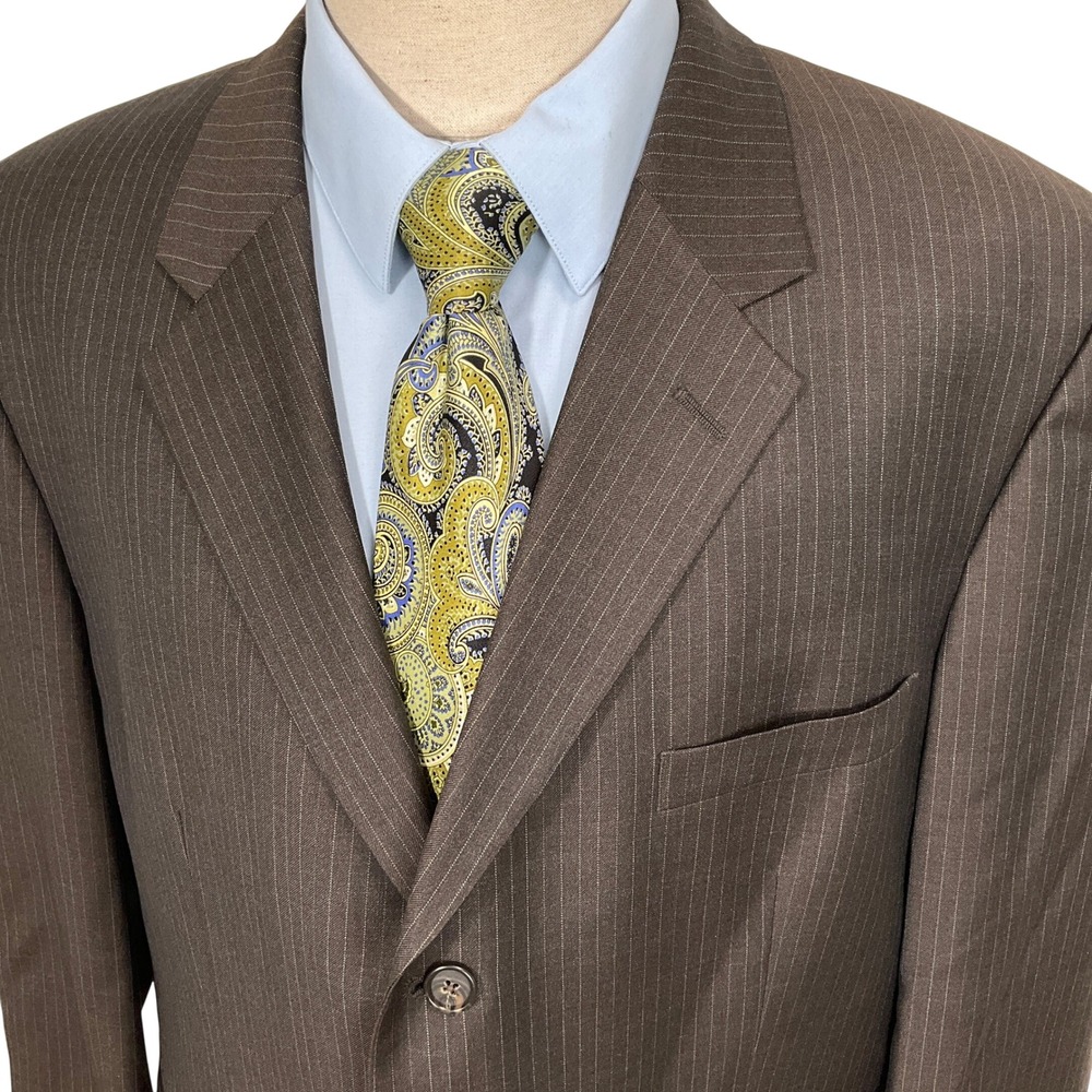 Tasso Elba Blazer Mens 46R Brown Pinstripe Vitale Barberis Canonico Italian Wool